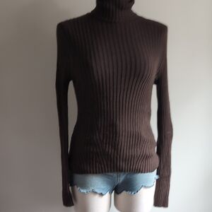 Takeout Chocolate Ribbed Turtleneck Sweater
